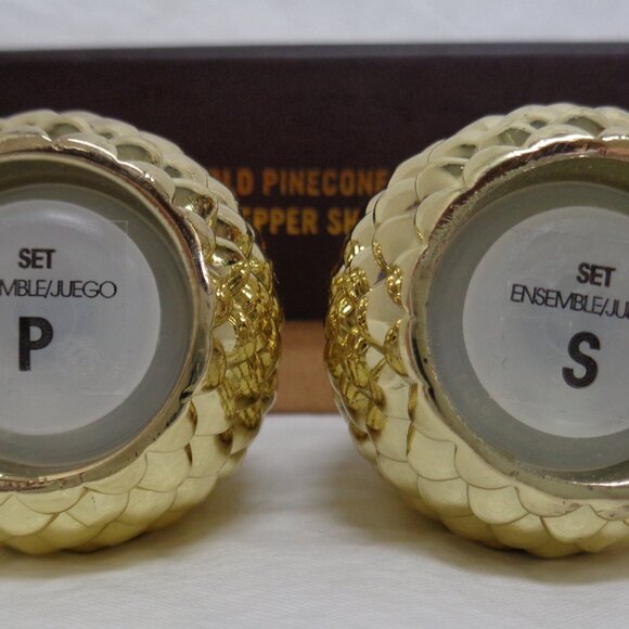 WEST ELM gold pinecone salt & pepper shakers NIB Holiday Tableware - Picture 4 of 6